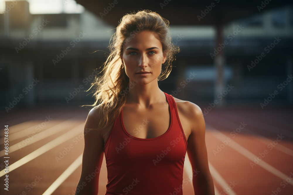 Running Preparedness: Confident Female Athlete Geared Up for Run Running Preparedness: Confident Female Athlete Geared Up for Run