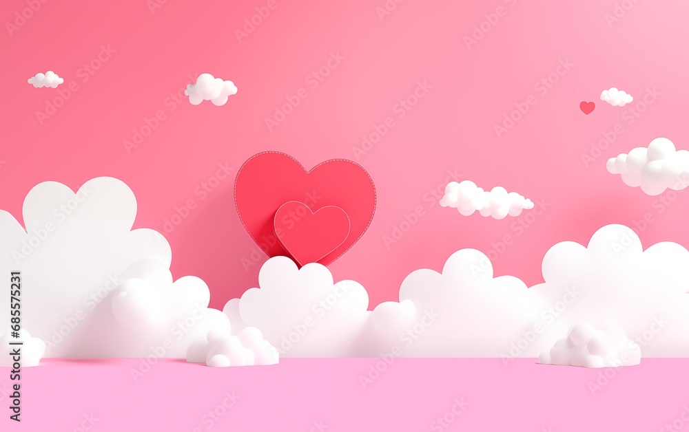 Pink background with clouds and hearts - Happy Valentines Day