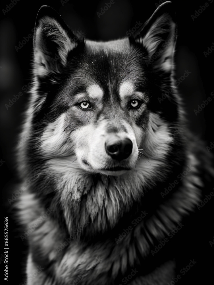 Black and white portrait of a husky Black and white portrait of a husky