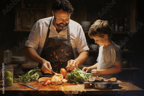 Kitchen Bonding: Father and Son Cooking Together