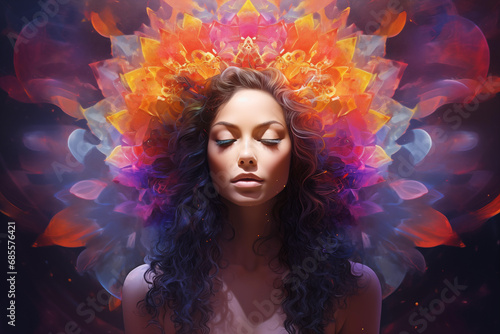 Portrait of a woman with Mandala decoration in background