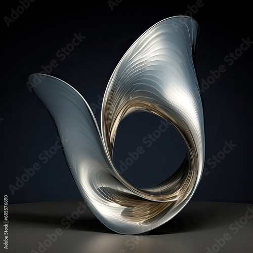 Beautiful smooth flowing hyperbolic paraboloid object with the texture of liquid mercury. Isolated against matt background, no shadow. 8k quality