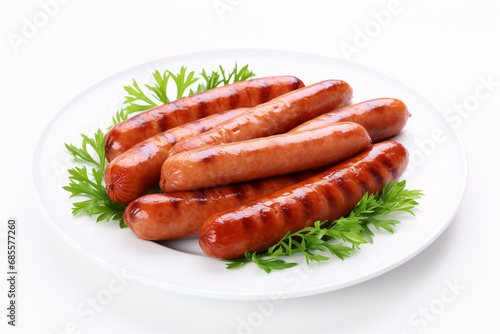 Sausages on white plate