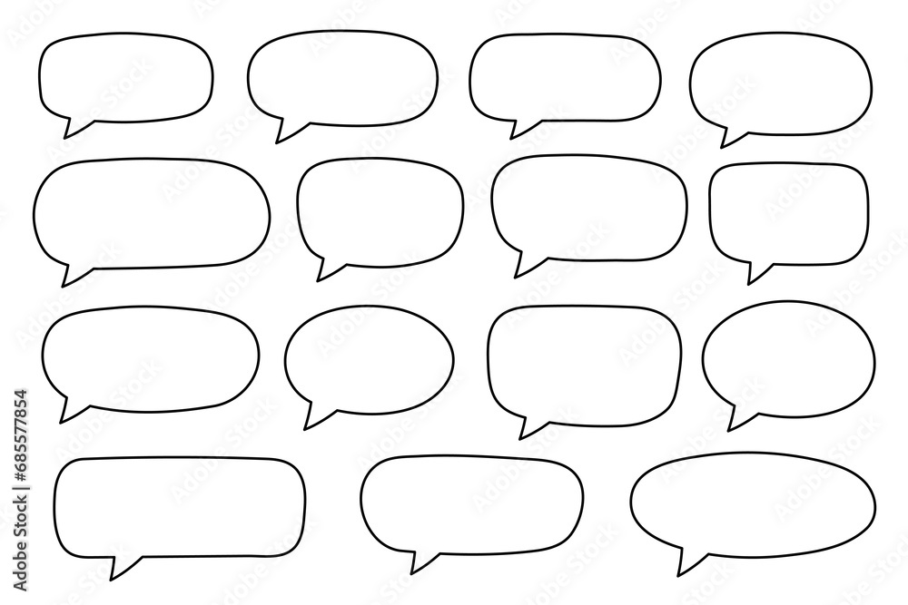 Obraz premium Speech bubble, speech balloon, chat bubble line art vector icon for apps and websites. Set of hand drawn speech bubbles.