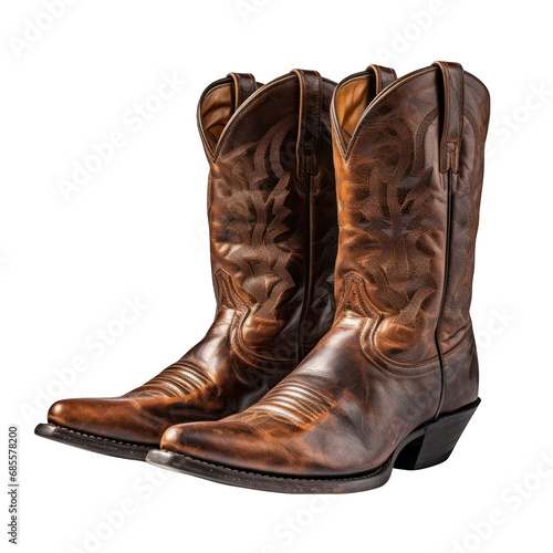 Brown Cowboy Boots Isolated on Transparent or White Background, PNG
