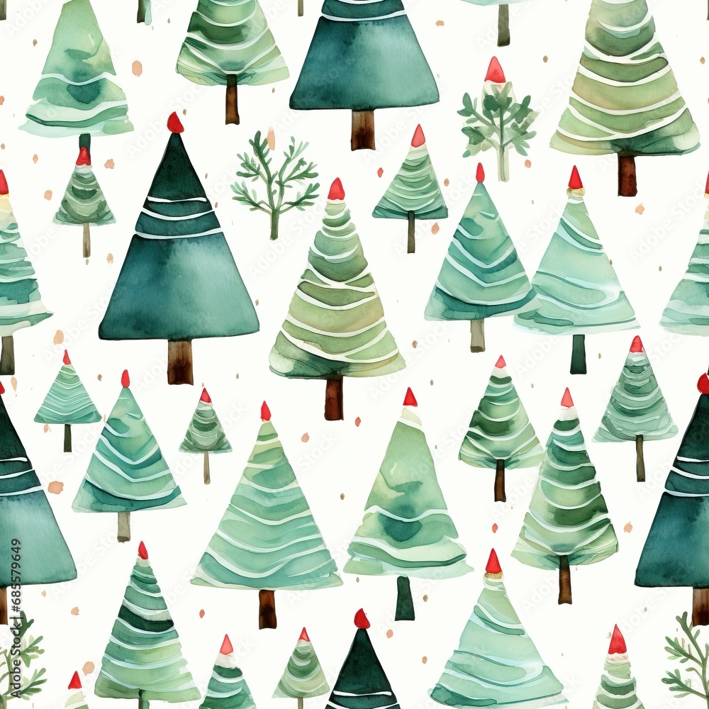 Seamless pattern with watercolor Christmas trees.