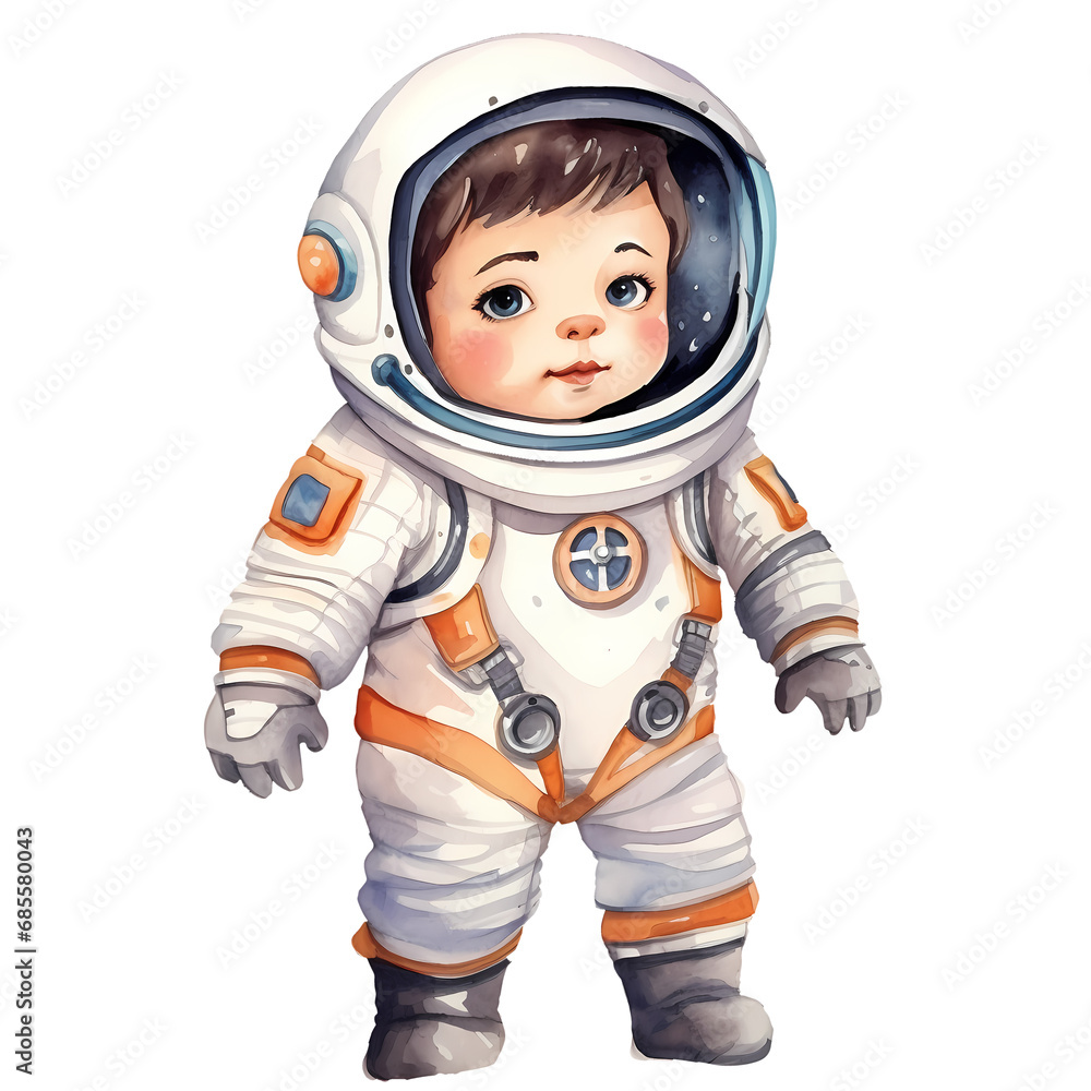 Cute Baby Boy Astronaut Suit Watercolor Clipart Illustration Cute Baby Boy Astronaut Suit Watercolor Clipart Illustration