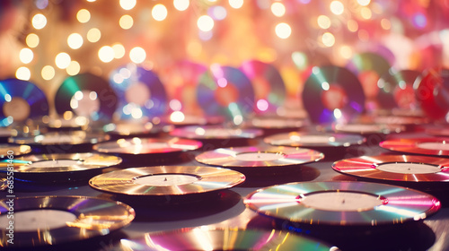 vinyl discs in party background arrangement