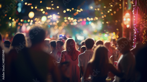 Crowd of people enjoying music festival at night