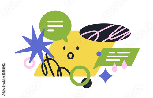 Chat, communication concept. Abstract face, geometric shapes, creative elemen...