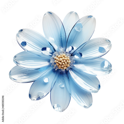 sky blue crystal daisy,sky blue daisy flower made of crystal isolated on transparent background,transparency 