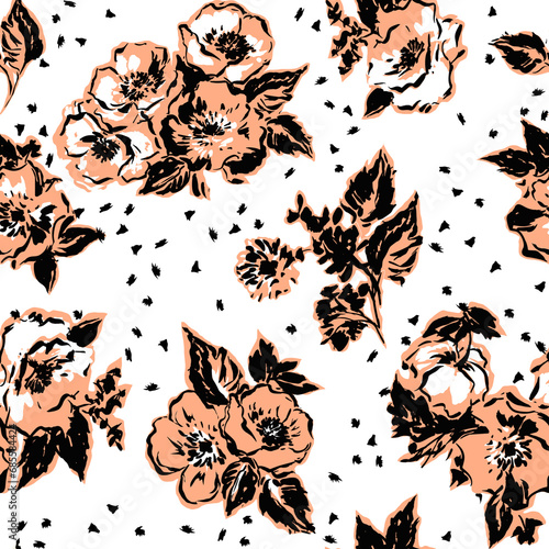 seamless artistic hand drawn floral wallpaper design, textile print