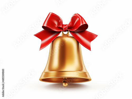 Christmas bell with red ribbon, white background