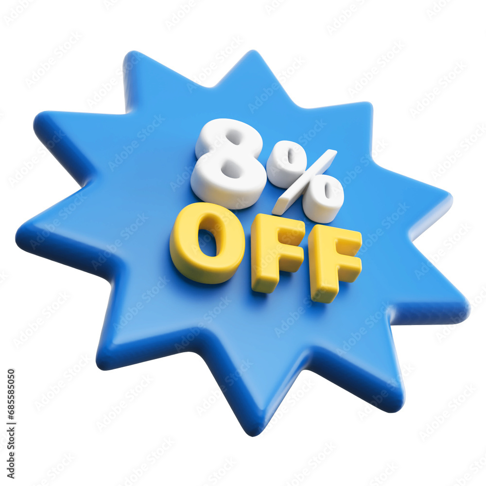 Special 8 percent off sale with number 3d render blue tag label Special 8 percent off sale with number 3d render blue tag label