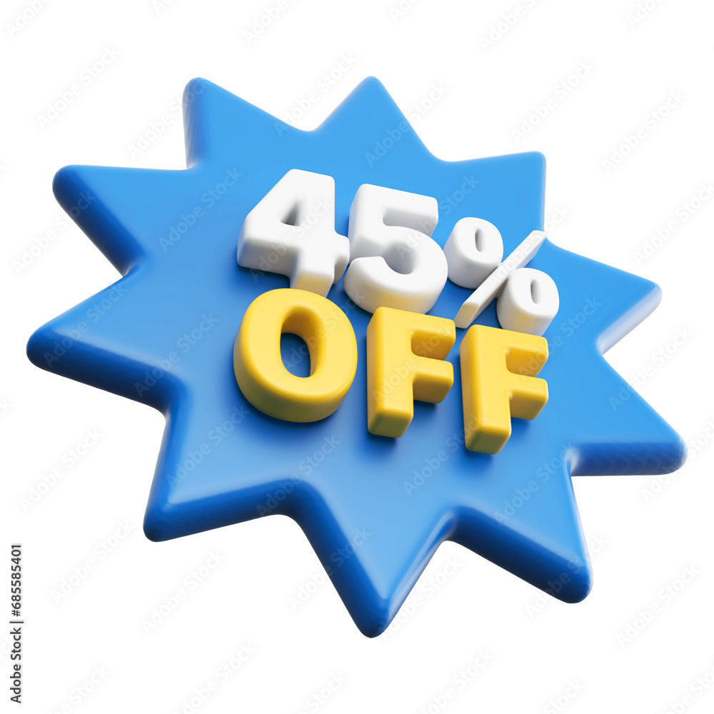Special 45 percent off sale with number 3d render blue tag label Special 45 percent off sale with number 3d render blue tag label