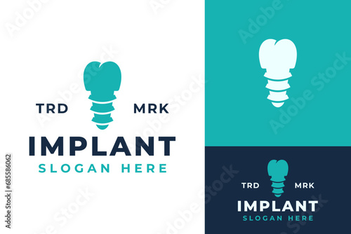 Simple Teeth Tooth Screw Implant Treatment Dent Dental Dentist Logo Design Branding Template