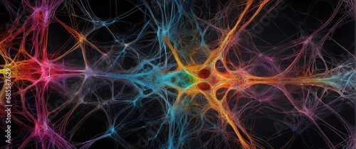 Intricate web of neural networks in neon colors