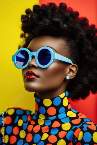 Dark model with colorful makeup.