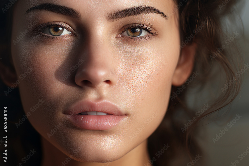 Ethereal Beauty: Close-Up Shot Showcasing the Woman's Beautiful Skin Ethereal Beauty: Close-Up Shot Showcasing the Woman's Beautiful Skin