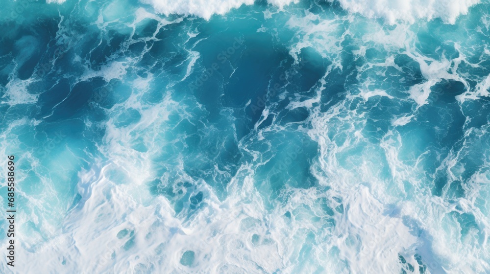 Spectacular aerial top view background photo of ocean sea water white wave splashing in the deep sea. Drone photo backdrop of sea wave in bird eye waves. - obrazy, fototapety, plakaty 