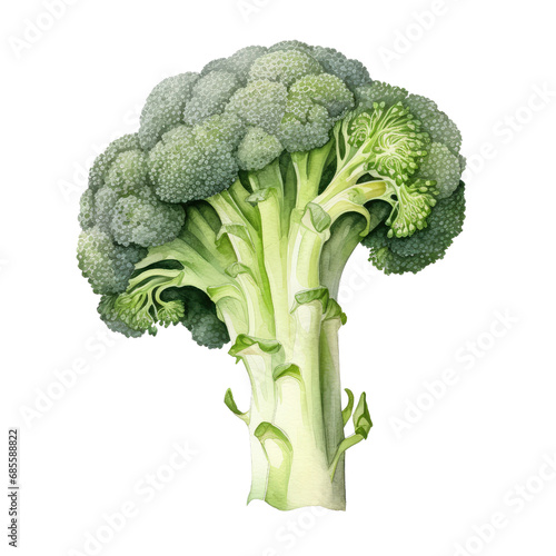 Fresh Broccoli Watercolor Illustration on White Background