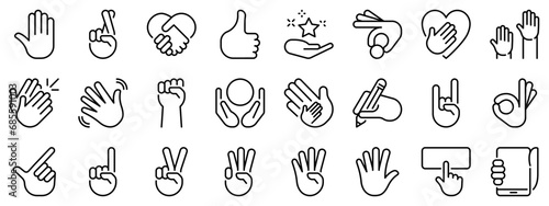 Icon set about hand gestures. Line icons on transparent background with editable stroke. photo