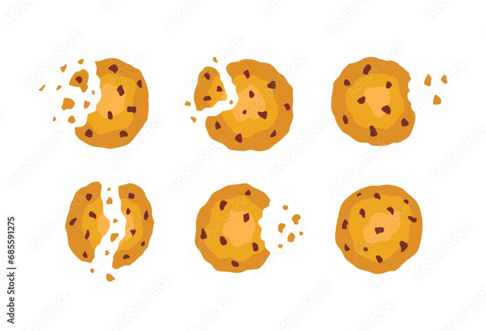Cookies with crumbs vector cartoon set icon. Vector illustration biscuit on white background. Cookies with crumbs vector cartoon set icon. Vector illustration biscuit on white background.