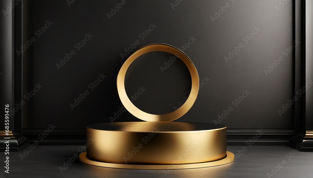 Abstract Beauty Display: Empty Podium in Black and Gold