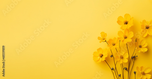 illustration of yellow flowers on yellow background. Created with Generative AI	
 photo