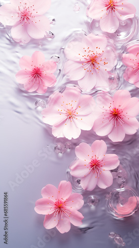 Pink flowers floating on the water. Spring concept.