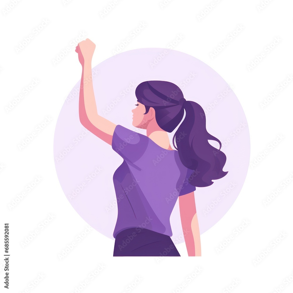 Image congratulating strong women on International Women's Day. Girl holding a fist above her head. Flat vector illustration Image congratulating strong women on International Women's Day. Girl holding a fist above her head. Flat vector illustration
