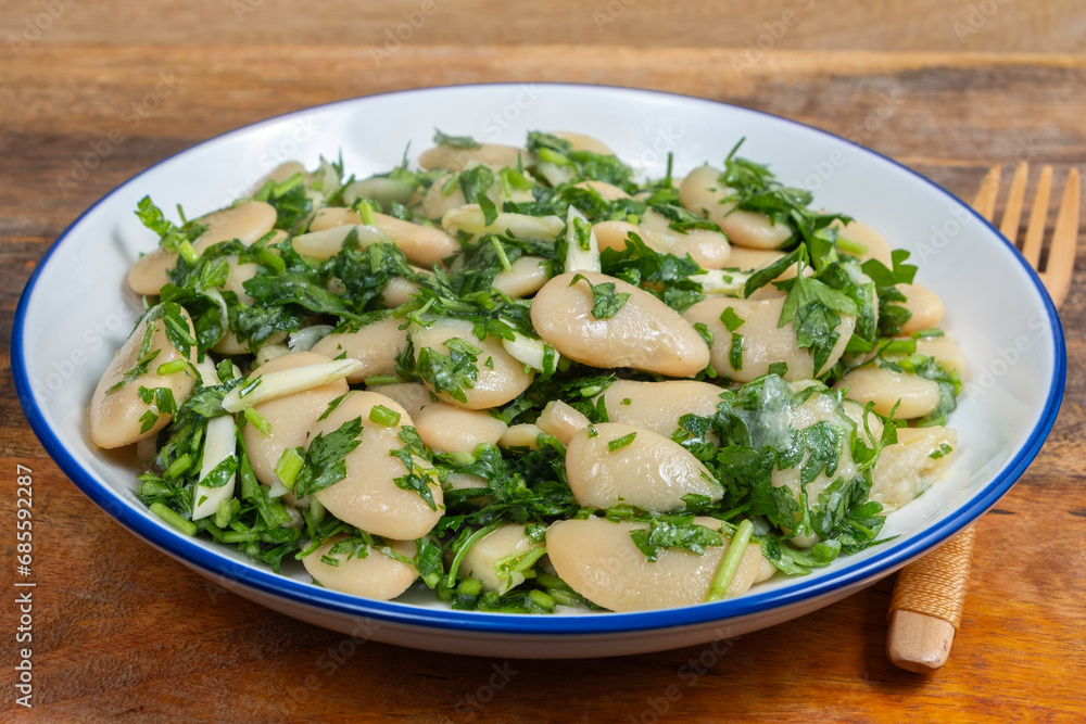 Lima Bean and Parsley Salad in ceramic plate.
