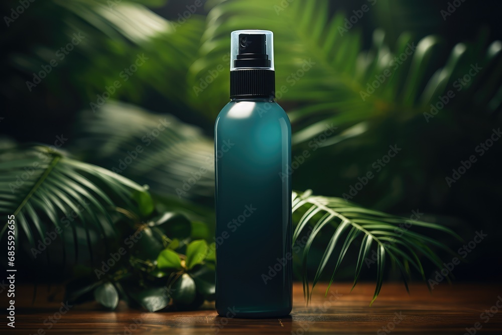 Beauty spa treatment, skin care cosmetic product in spray bottle. Tropical palm leaves soft focus. Beauty skincare herbal botanical mockup. Beauty spa treatment, skin care cosmetic product in spray bottle. Tropical palm leaves soft focus. Beauty skincare herbal botanical mockup.