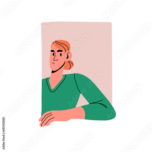 Curious people look out window with disbelief. Suspicious woman with sceptical facial expression peeking outside. Interested girl staring suspect. Flat isolated vector illustration on white background