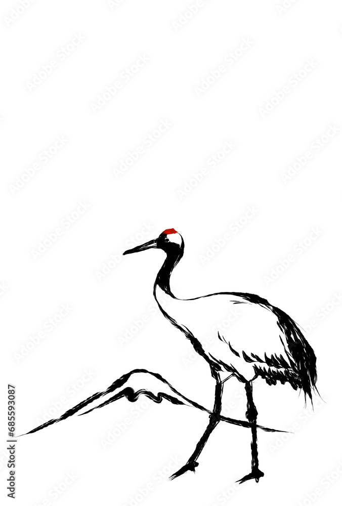 Obraz premium 歩く鶴と富士山のイラスト素材