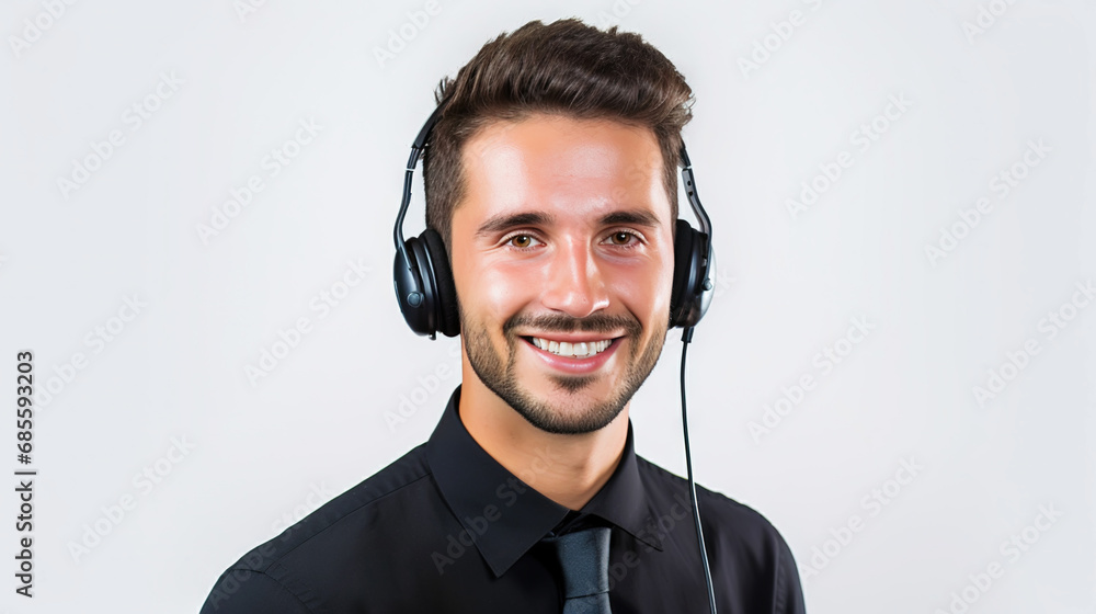 Male customer service representative in headset consulting clients online. Call center agent. Generative AI Male customer service representative in headset consulting clients online. Call center agent. Generative AI