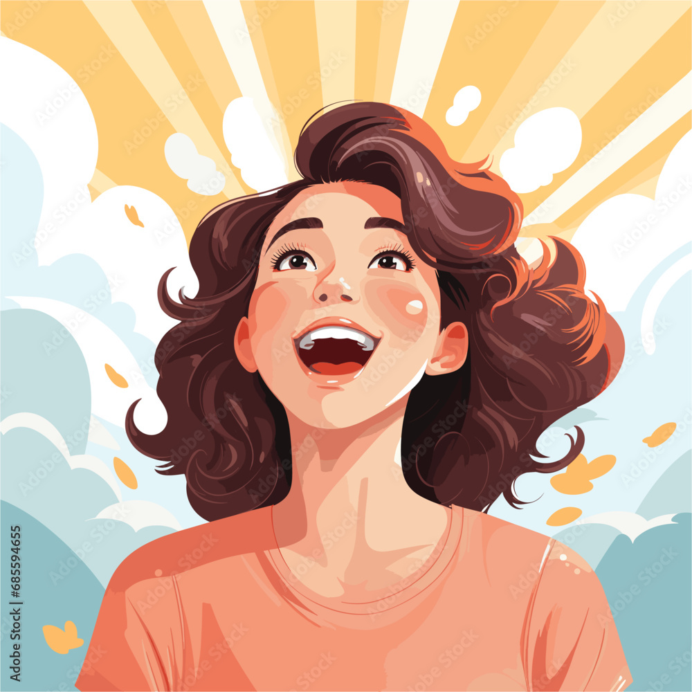 Young woman with happy surprised face vector illustrations on white background