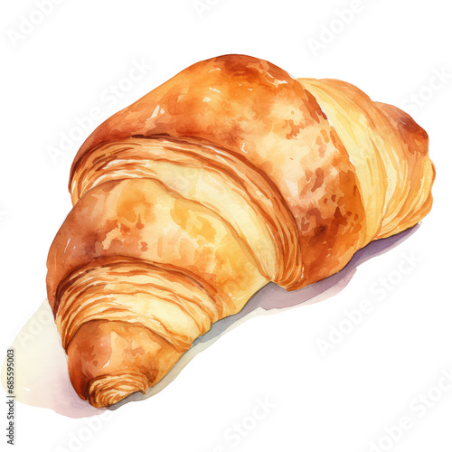 White Background Watercolor Illustration of a Delicious Croissant