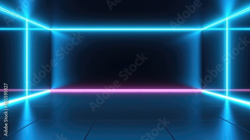 Abstract neon light fluorescent Neon Lights glow ,Reflection on water, exhibition background 3D illustration.