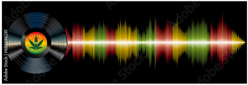 reggae music sound diagram with vinyl LP record, vector illustration