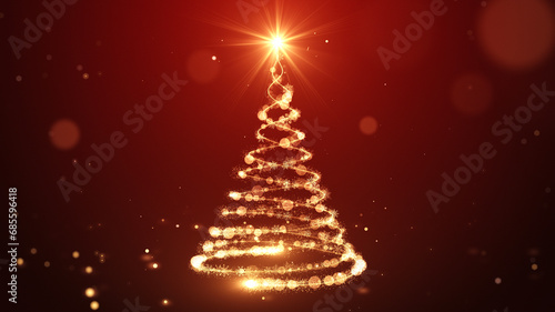 Christmas tree animation with lights particles and snowflakes on RED