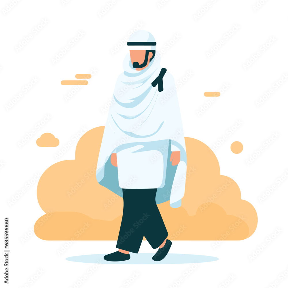 man wear ihram clothing for hajj or umrah vector illustrations on white background