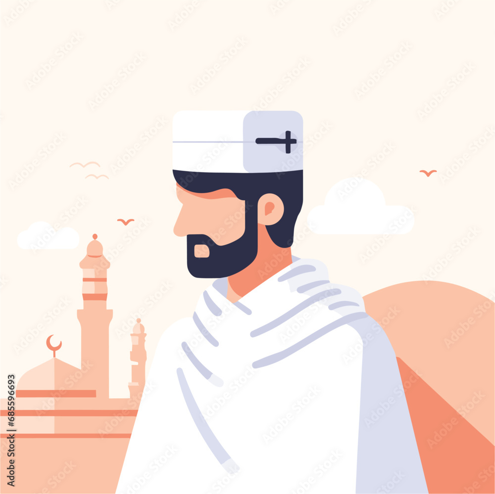 man wear ihram clothing for hajj or umrah vector illustrations on white background man wear ihram clothing for hajj or umrah vector illustrations on white background