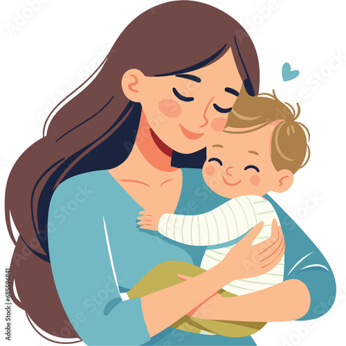 Young mother hugs her baby with love and affection vector illustrations on white background