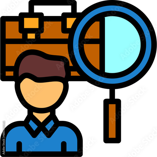 Person with magnifying glass looking at job offers Icon