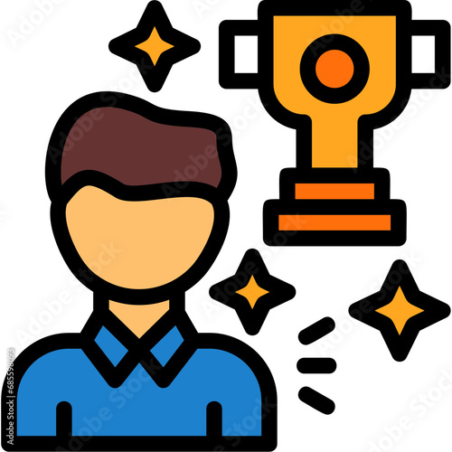 Person with a trophy for winning a competition Icon