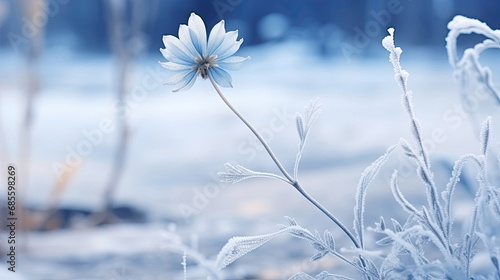Winter landscape.Winter scene. Frozen flower