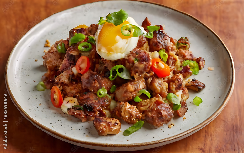 Capture the essence of Sisig in a mouthwatering food photography shot Generative AI