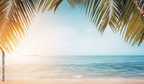 Sunny tropical Caribbean beach with palm trees and turquoise water, island vacation in summer © romanets_v