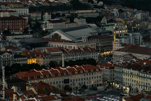 Cityscape of Lisbon, aerial photo after sunset